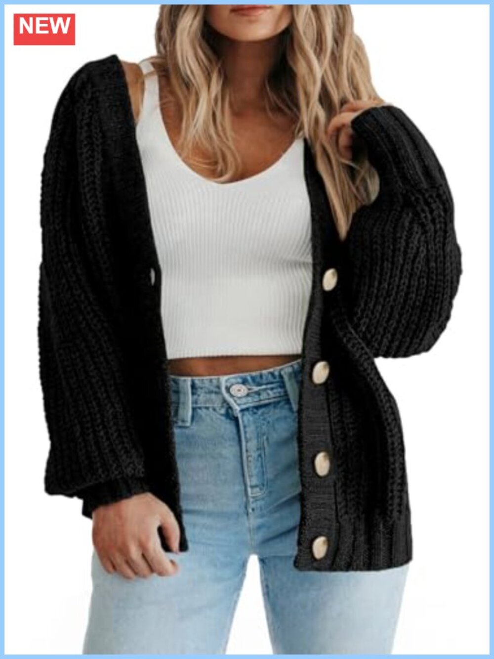 Plus Size Open Front Chunky Knit Cardigan Sweater Button V-Neck Loose Fit